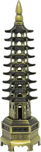Honbay 1 pieza de aleación de metal WenChang Torre Modelo Estatua Feng Shui Decoración Budismo Templo Decoración Jardín Miniatura para Oficina Hogar