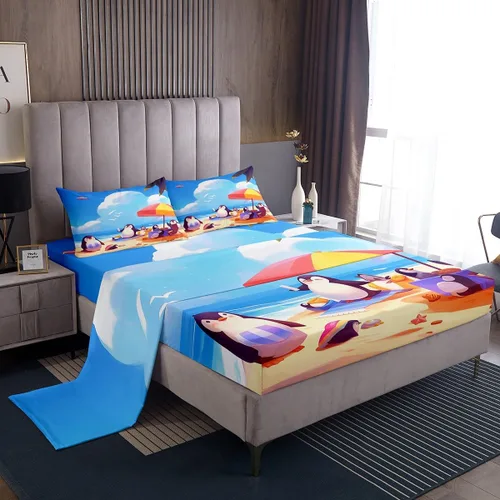 Miniatura 23 de Erosebridal Juego de sábanas de ballena náutica, tamaño individual, juego de ropa de cama vintage azul con ondas oceánicas para niños y niñas
