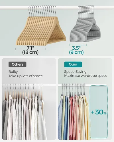 Miniatura 4 de SONGMICS Perchas para Bebés y Niños Paquete de 50 para Armario, 11.8 x 8.1 pulgadas, ganchos giratorios plateados de 360°, perchas de terciopelo