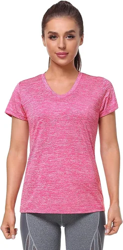 Miniatura 2 de Xelky Paquete de 3-4 camisetas de ajuste seco para mujer, de manga corta, absorben la humedad, deportivas, con cuello en V, para entrenamiento