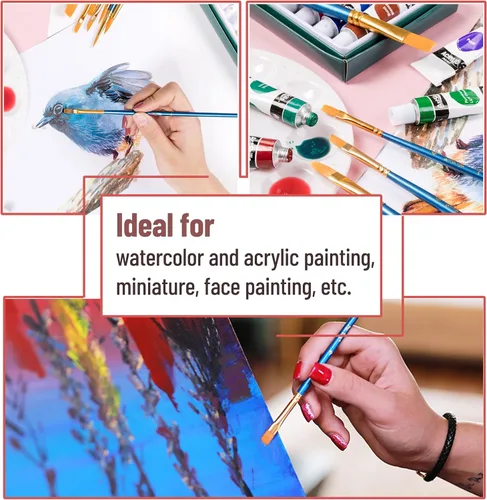 Miniatura 7 de Mr. Pen - Juego de pinceles de pintura acrílica, paquete de 10, punta redonda y puntiaguda, pinceles de nailon para acuarela, óleo, roca, cara