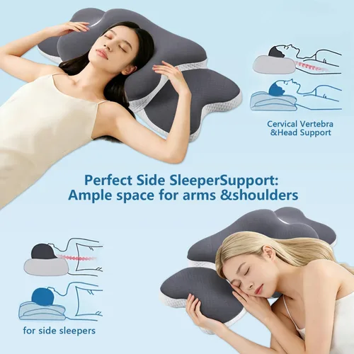 Miniatura 5 de Almohada Ergo para aliviar la apnea del sueño, el dolor de cuello y los ronquidos Almohada cervical para aliviar el dolor de cuello Espuma Gris