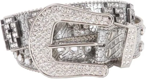 Miniatura 2 de Cinturón de cuero con estampado de cocodrilos de diamantes de imitación occidental