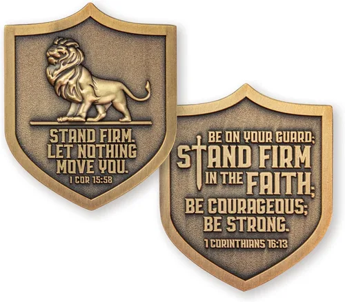 Miniatura 10 de Christian Lion Shield, paquete de 10, monedas de desafío cristiano a granel – Fuerza, fe y coraje – 2 pulgadas, regalo cristiano para hombres