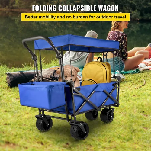 Miniatura 2 de Happbuy - Carro plegable con toldo extraíble, 220 libras, carrito de playa plegable resistente con ruedas grandes Azul