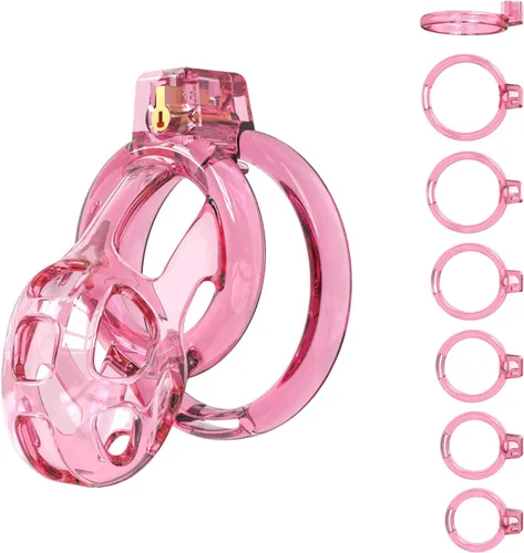 Jaula de castidad masculina jaula suave para polla de castidad con 6 anillos, un catéter, dispositivos de castidad para hombres, ejercicios de pene,