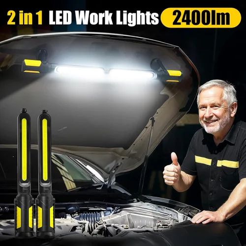Miniatura 2 de SYLSTAR Luz de trabajo para mecánico, LED de 2400 lúmenes, 4400 mAh recargable, magnética, luz de trabajo debajo del capó con ganchos