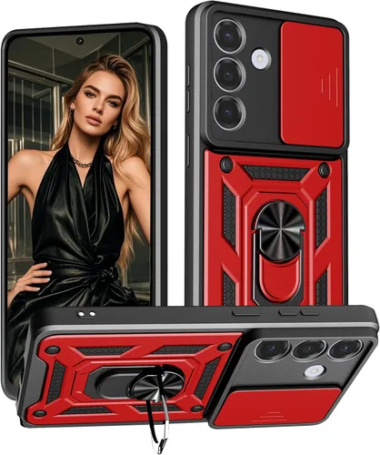 Ysnzaq for Samsung Galaxy S26 Case, Built in Sliding Camera Lens Cover & Ring Holder Stand, Military Grade Shockproof Protective Phone Case for