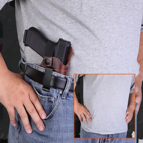 Miniatura 8 de IWB/OWB - Funda de cuero universal para pistola oculta para hombres y mujeres, compatible con Glock 17/19/23/26/42/43X Taurus G2/G2C/G3C Sig