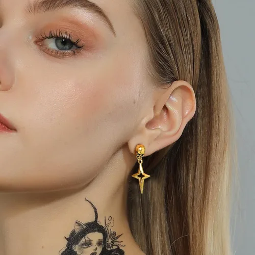 Miniatura 3 de U7 Stainless SteelBlack18K Gold Plated Personalized Gothic Skull Studs Earrings, Snake Stud Earrings, Goat Devil Earrings, Wolf Earrings Halloween