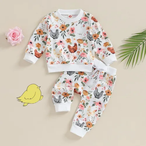 Miniatura 2 de Kaipiclos Ropa de otoño e invierno para bebé niña, sudadera con estampado floral, camisa de manga larga, pantalones, ropa