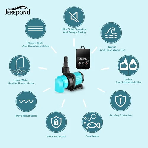 Miniatura 2 de Bomba de retorno para acuario de 400GPH con controlador de pantalla LCD, bomba de acuario DC 24V de 15W para acuario de agua salada y agua dulce