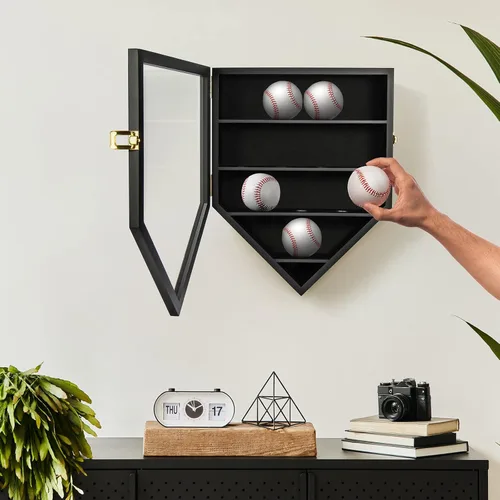 Miniatura 5 de TJ.MOREE 12 vitrinas de béisbol, soportes de béisbol para exhibición de pelotas Negro