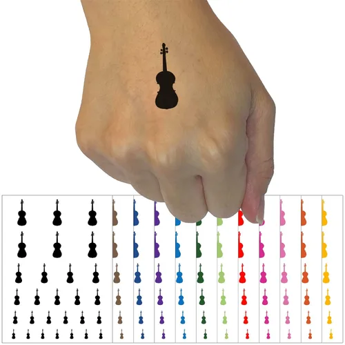 Silueta de instrumentos musicales para violín, tatuaje temporal, resistente al agua, colección de arte corporal falso, color negro (una hoja)