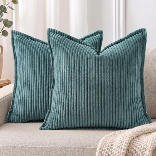 Miniatura 31 de Mecatny Juego de 2 fundas de almohada de pana de 16 x 16 pulgadas, fundas decorativas neutrales suaves de estilo bohemio para sofá y sala de estar