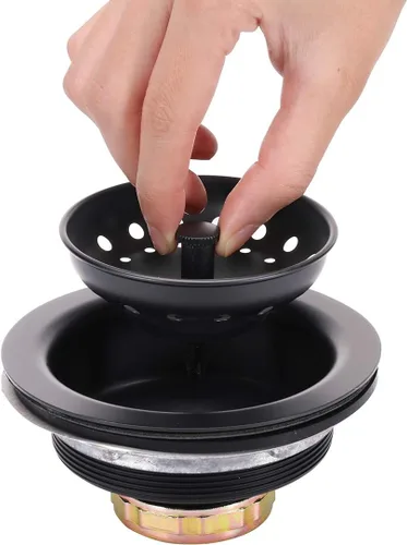 Miniatura 6 de KONE Colador de Canasta de Acero Inoxidable para Fregadero de Cocina de 3-1/2 Pulgadas, Tapón de Agua con Ensamble de Drenaje, Acabado Negro