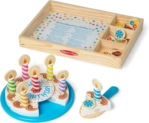 Miniatura 4 de Melissa & Doug, pastel de fiesta de cumpleaños, juego con alimentos, mezclar y combinar, decoraciones para pastel y 7 velas