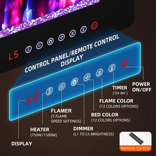 Miniatura 3 de Zionheat - Chimenea eléctrica ultrafina de 36 pulgadas para sala de estar, chimenea independiente/insertos/montado en la pared con control remoto