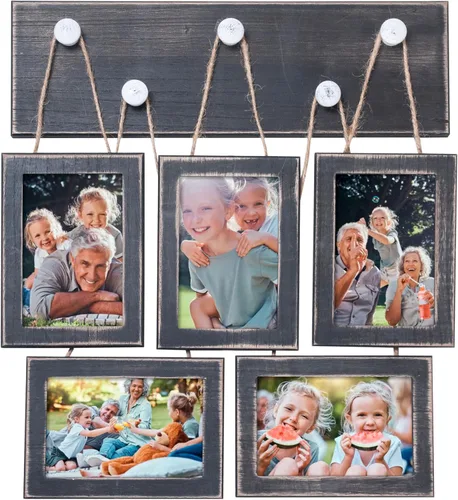 Miniatura 11 de Marcos de Fotos 4x6 para Collage de Pared, Estilo Granja Rústico, Negro, con Plexiglass HD, Marco de Fotos para Decoración de Pared del Salón