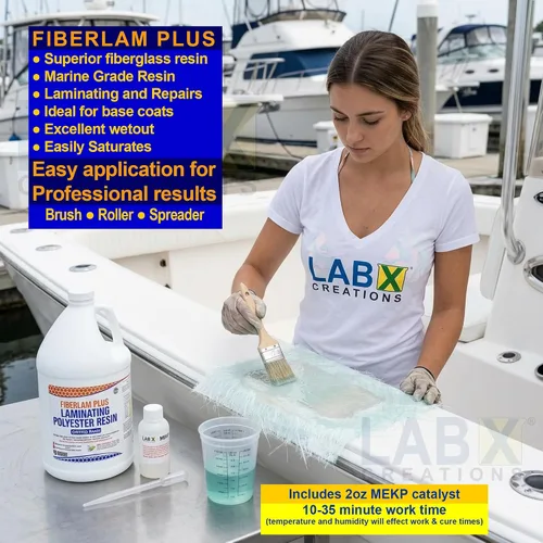 Miniatura 4 de FIBERLAM Plus 1-10G Resina de poliéster 1-10 galones +endurecedor MEKP; revestimiento de baja viscosidad para laminado de estera/biaxial/tela