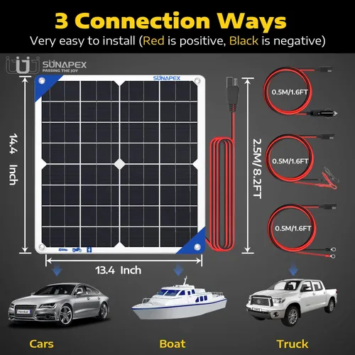 Miniatura 6 de SUNAPEX Mantenedor de cargador solar de goteo de 12 V y 20 vatios, cargador de batería solar impermeable, kit de panel solar, controlador de carga