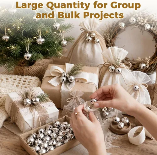 Miniatura 4 de MCPINKY 300 PIEZAS Cascabeles a Granel, Cascabeles de Manualidades de 1 Pulgada para Manualidades DIY, Decoración Navideña y del Hogar, Plateado
