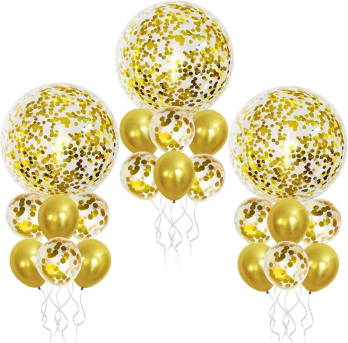 Katchon, Globos metálicos de confeti dorado – enormes 36 pulgadas, paquete de 21 | Globos dorados de látex, decoraciones de Año Nuevo 2026 | Globos
