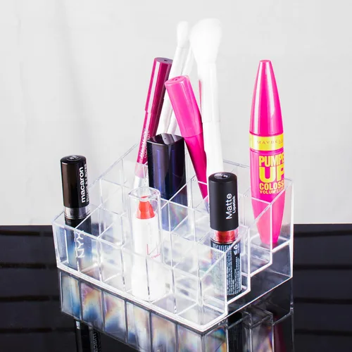 Miniatura 3 de Organizador de cosméticos y maquillaje transparente. Para labiales en barra, pinceles, frascos y más. Soporte transparente para estantes.