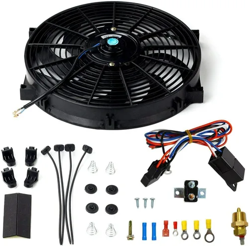 Ventilador eléctrico de radiador de 14 pulgadas, ventilador eléctrico de 900 CFM de 8 aspas para automóvil negro con kit de termostato, interruptor