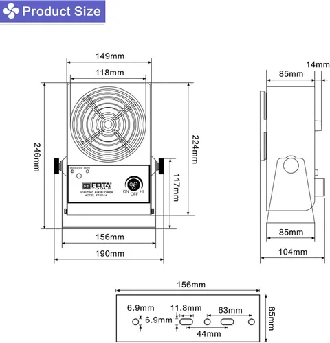 Miniatura 6 de FEITA Soplador de aire ionizador ESD ionizador Soplador de aire ionizante de escritorio Eliminador estático Ventilador ionizado antiestático AC110V