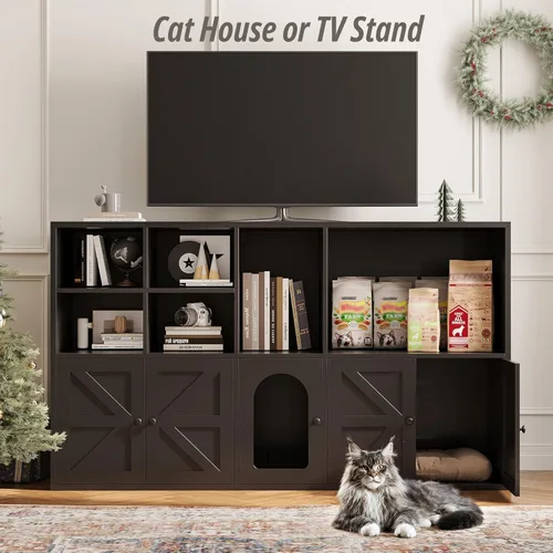 Miniatura 6 de IRONCK Gabinete para Caja de Arena para 2 Gatos, Muebles que Ocultan la Caja de Arena con Habitación Doble y Gran Espacio de Almacenamiento, Muebles