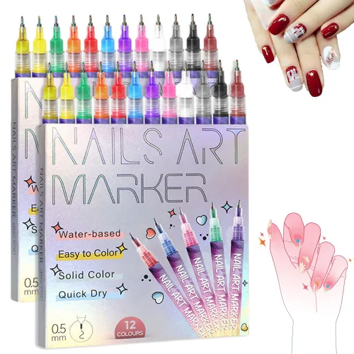 Juego de bolígrafos de arte de uñas, 12 colores, marcadores de arte de uñas, 2025, bolígrafos de pintura de dibujo para salón en casa, secado