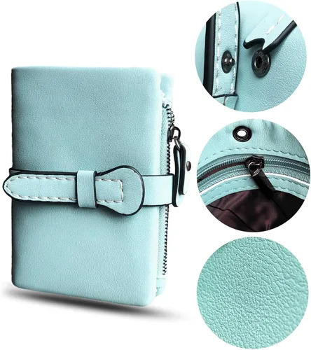 Miniatura 5 de AOXONEL Women's Small Bifold Leather wallet Rfid blocking Ladies Wristlet with Card holder id window Coin Purse