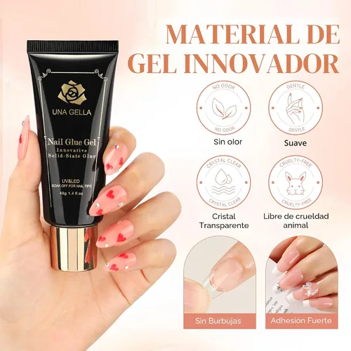 Miniatura 3 de UNA GELLA - Puntas de uñas de gel suave para pegar de 1.4 fl oz de secado por lámpara, permanente, pegamento de uñas fuerte para uñas acrílicas
