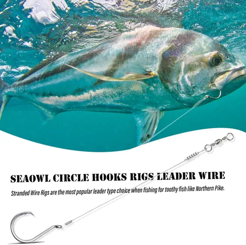 Miniatura 5 de Aparejos de gancho circulares de acero de agua salada, gancho de pesca compensado de pulpo alambre líder para lubina de bagre