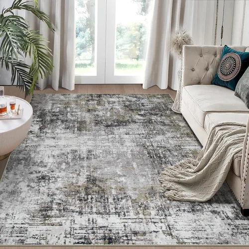 Miniatura 15 de Alfombra lavable de 4 x 6 pies para sala de estar, alfombra grande moderna para comedor y dormitorio, antideslizante, pelo bajo, 4 x 6 pulgadas