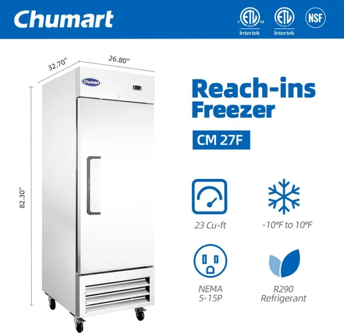 Miniatura 2 de Congelador Comercial de 27" con Puerta Sólida Individual, Congelador Vertical de Acero Inoxidable de 23 Pies Cúbicos con Enfriamiento por