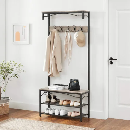 Miniatura 2 de VASAGLE - Banco para zapatos, estante de almacenamiento de 3 niveles para entrada, pasillo, sala de estar, muebles de acento industrial con marco