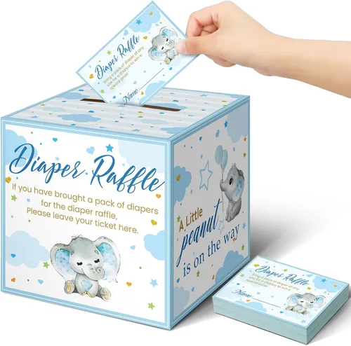 Miniatura 53 de Teling 51 boletos para rifas de pañales con caja de tarjetas, decoración de baby shower, caja de soporte para baby shower, para fiesta de rifas