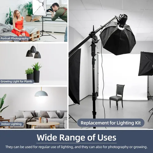 Miniatura 5 de Bombilla LED tricolor regulable de 85 W, bombilla de caja de luz en espiral de 5500 K en enchufe E27 para fotografía, fotografía, video, estudio