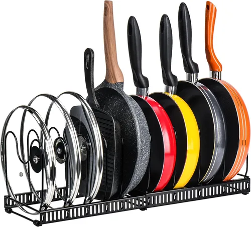 Miniatura 8 de Toplife - Organizador de tapas de olla para gabinete y encimera, soporte organizador para 7 o más tapas de sartenes y utensilios para hornear con 7