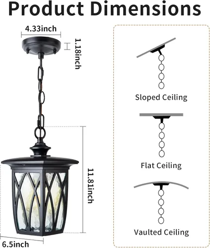Miniatura 2 de JYZ Paquete de 2 lámparas colgantes para exteriores, farol colgante exterior de 12 pulgadas, lámpara moderna de metal negro para exteriores, lámpara