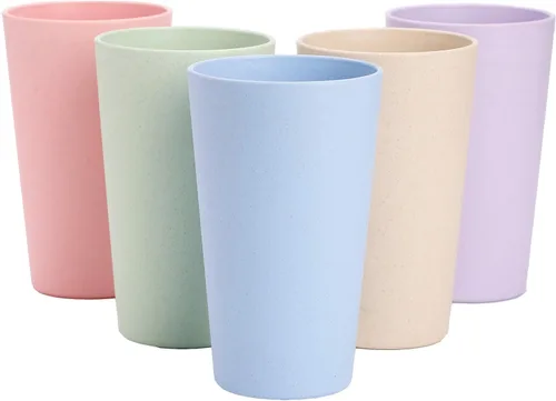 Vasos reutilizables irrompibles ecológicos para adultos (20 onzas), juego de 5 vasos de paja de trigo, aptos para lavavajillas.