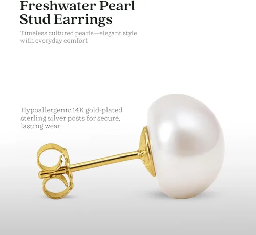 Miniatura 3 de KEZEF Pendientes de perlas de agua dulce para mujer – Perlas cultivadas de calidad AAA en poste de plata de ley 925 bañado en rodio o chapado en oro