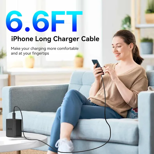 Miniatura 6 de Cargador para iPhone 16 Pro Max de carga rápida, bloque de cargador de pared USB C de 45 W con cable de carga larga USB C a USB C de 6 pies