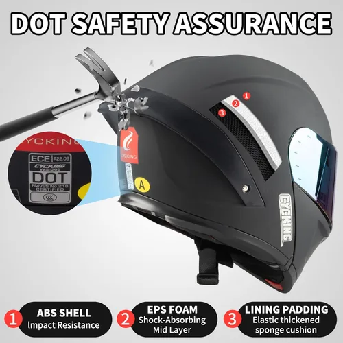 Miniatura 6 de Modular Motorcycle Helmet, Flip Up Full Face Helmet with Dual Visor & Smoked Sunshield, DOT Approved Street Bike Helmet for Men & Women, Quick