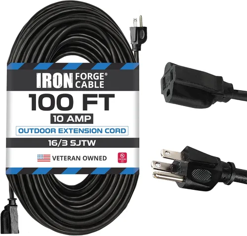 Miniatura 14 de Iron Forge Cable Cable de extensión negro de 6 pies, 16/3, cable de extensión de 6 pies, 3 puntas, resistente a la intemperie, ideal