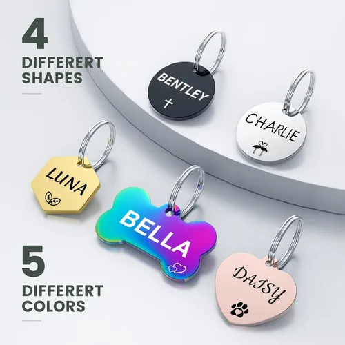 Miniatura 8 de YEHANTI Etiquetas de perro personalizadas grabadas para mascotas, placa de acero inoxidable personalizada para perros y gatos con varios iconos Hueso