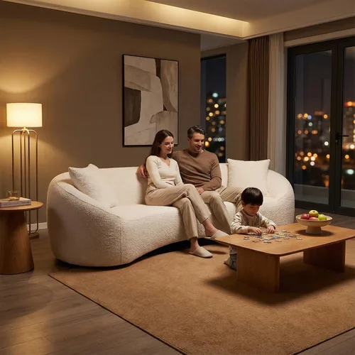 Miniatura 4 de Sofá curvado de 93.31 pulgadas, sofá de lujo de 3 plazas con 2 almohadas, marco de madera maciza, sofás modernos para sala de estar, apartamento