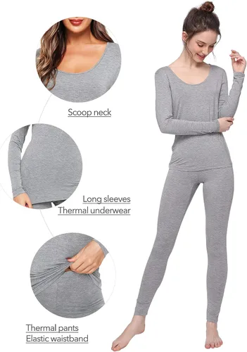 Miniatura 4 de WiWi Conjunto de pijama de viscosa suave de bambú para mujer, ropa interior térmica larga, súper cálida, capa base, pantalones de pijama S-3X